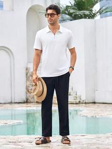 Mercer Haus Men's Summer Casual Sweatpants, Summer Linen Pants, Comfortable Linen Material, Casual Vacation Sports Pants, American Sporty Casual Trousers, Straight Loose Cut Comfortable Versatile, Suitable For Spring/Summer Commuting, Vacation, Daily Casual Wear - Black - View 3