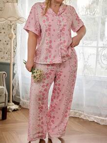 CottageSlumber Romantic Pastoral Floral & Plaid Print Plus Size Pajama Set - Multicolor - View 6