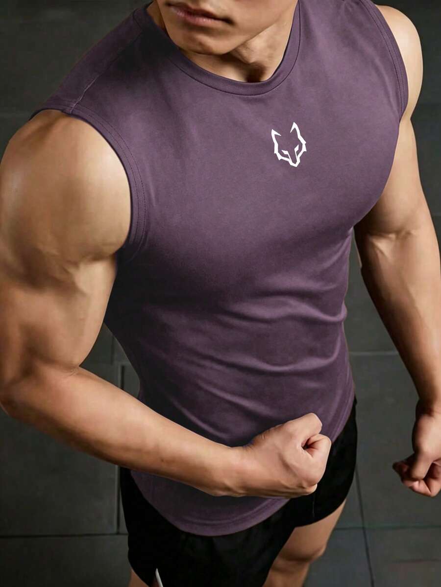 GymBeat 男士圓領休閒百搭日常運動背心,健身房穿著 - 紫色 - 查看 1
