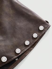 ROMWE Y2K Hot Girl Music Festival Electronic Music Festival Rivet Decor Layered Waistband Washed Skirt - Brown - View 3