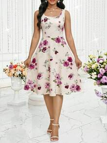 SHEIN Lady 女士度假装扮 女士度假装扮 夏季度假装扮 女士度假装扮 女士夏季套装 碎花连衣裙 女士碎花连衣裙 - 彩色 - 查看 4