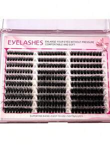 300pcs DIY Eyelash Extensions Kit, Fluffy Wispy Mixed 8-16mm Tray Lashes, 0.07mm Thin Soft Mink Strips For Home Salon Natural Volume Look - Black - View 2