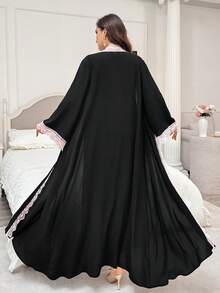 Al Najma Women's Elegant Minimalist Fashionable Placket Cuff Lace Patchwork Exquisite Summer Plus Size Long Sleeve Abaya - Black - View 2