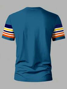 Manfinity Homme Men's Plus Size Crew Neck Short Sleeve T-Shirt, Colorful Striped Print Men's Crew Neck Short Sleeve T-Shirt - Multicolor - View 2