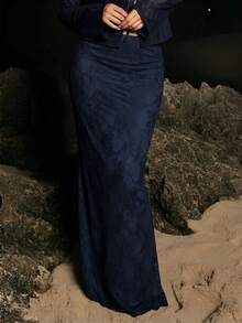 Opulessa Rok Mermaid Warna Polos untuk Liburan Pengiring Pengantin Wanita, Pesta Musim Gugur, Makan Malam Wanita - Navy Blue - View 4