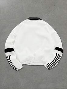 ROMWE MEN Men's Letter Pattern Colorblock Casual Versatile Daily Wear Long Sleeve Sweatshirt - White - View 2