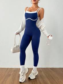 SHEIN Velisys 無縫高彈力瑜伽健身跑步運動連身衣 - 彩色 - 查看 4