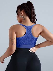 SHEIN Rhythm Era 大尺碼女款日常健身豹紋運動內衣 - 天藍色 - 查看 2