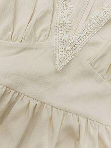 Breezaya Women's Lace Patchwork V-Neck Regular Fit Dress Beach Vacation Beige Summer Boho - Apricot - View 6