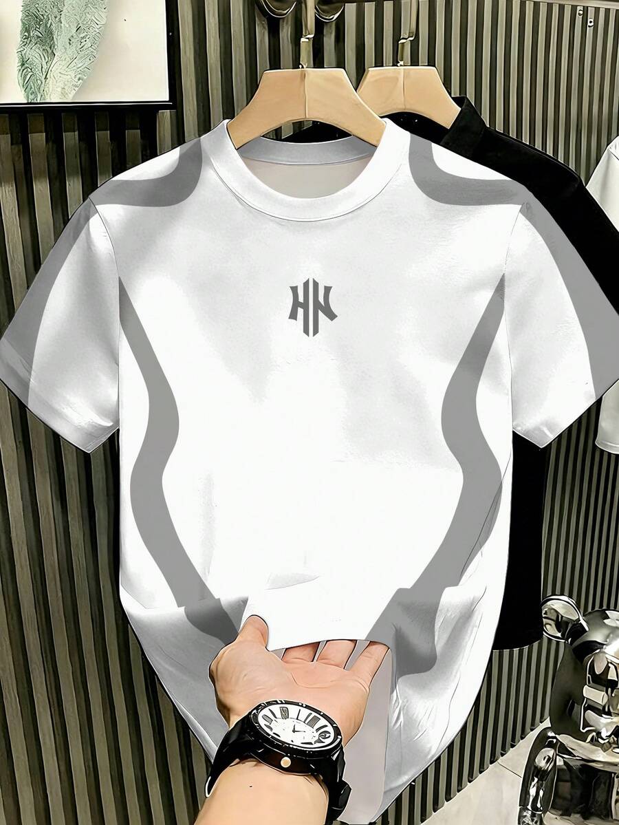 Manfinity Hypemode 新款時尚男士白色與灰色拼接不對稱T恤,適合日常穿著與聚會 - 彩色 - 查看 1