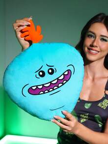 Rick and Morty X SHEIN 1個卡通藍色抱枕，精美刺繡設計，可用於裝飾您的居家、辦公室、臥室或沙發 - 藍色 - 查看 2