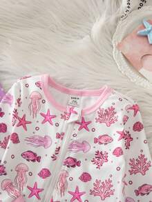 SHEIN 女嬰時尚甜美彩虹蝴蝶結圖案舒適2件套長袖長腿緊身連身褲家居服 - 彩色 - 查看 4