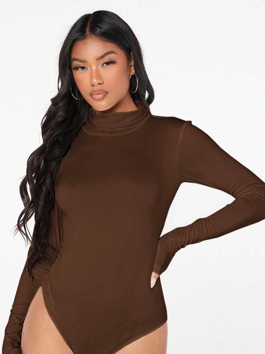 SHEIN BAE Solid High Neck Bodysuit