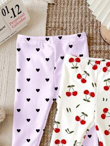 Dikirim 4 Paket Acak, 3 Paket Tersedia. Seri Warna Serbaguna, Seri Bunga & Garis-garis Manis, Legging Elastis Kasual Nyaman dan Lucu untuk Bayi Perempuan. - MultiWarna - View 9