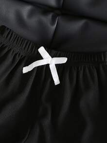 SHEIN Genkimix Kids 女童時尚可愛愛心刺繡針織短袖T恤上衣套裝，適合日常休閒、運動、外出與度假 - 彩色 - 查看 5
