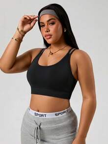 SHEIN Rhythm Era Yoga Fitness Athletic Spaghetti Strap Sports Bra Gym Black And Gold Navy Blue Baby Pink White Summer - Multicolor - View 4