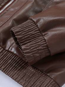 Manfinity Homme Loose Men's Flap Pocket Zipper Front PU Leather Jacket - Coffee Brown - View 3