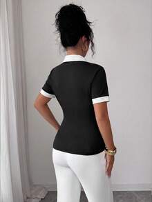 Elenzga Women's Elegant Commute 2 In 1 Patchwork Shirt Collar Teacher Daily Wear - Black - View 2