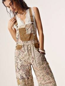 Bohemela New Women's Floral Beige Casual Boho Denim Overalls, Jumpsuit Y2K Summer Back-To-School Vacation Outfits Beer Festival Rompers Vacation Vacation - Multicolor - View 7