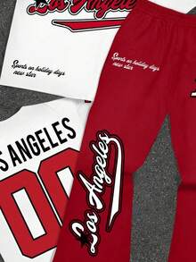 SHEIN Tween Boy Y2K Autumn New Arrival Casual Minimalist Cool Style English Number Print Cartoon Sporty Streetwear Style Crew Neck T-Shirt And Flare Pants Casual 2 Pieces Set Suitable For Summer - Multicolor - View 5