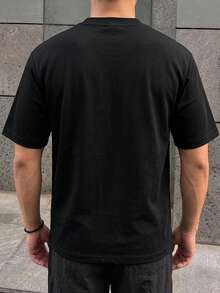 DAZY Black Rhinestone Embellished Loose Short Sleeve Men's T-Shirt Summer - Black - View 2