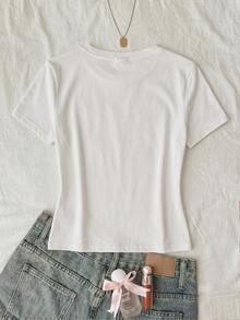 Kaos Remaja Perempuan Slim Fit Kasual Minimalis Nyaman Leher Bulat Ketat Lengan Panjang Pendek Cocok Untuk Musim Panas - MultiWarna - View 2