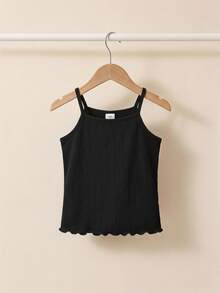 PrepCrw Young Girl Lettuce Trim Rib-Knit Cami Top - Black - View 1