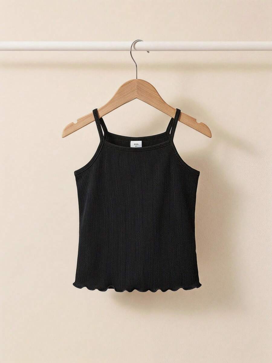 PrepCrw Young Girl Lettuce Trim Rib-Knit Cami Top - Black - View 1