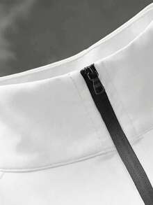 BATMAN X SHEIN RISE LYT Men's Solid Color Stand Collar Slim Fit Sports Jacket - White - View 4
