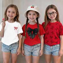 Young Girls T-Shirts - Red and White - View 3