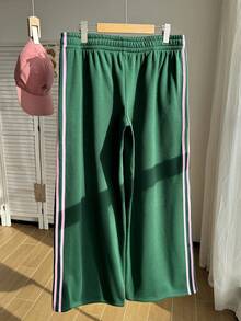 Comfortcana Plus Size Women's Casual Streetwear Baggy Vintage American Sports Style Thin Fleece Lined Taped Long Pants Winter Gym Formal Green - Green - View 2
