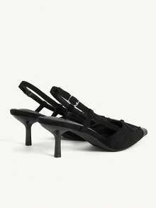 CUCCOO CHICEST French Black Pointed Stiletto High Heels, Back Empty Word With Bow Temperament Commuter Workplace Women's Shoes - Black - View 5