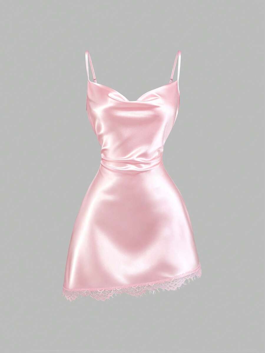 Sweetra Sexy Hot Girl Light Sexy Sweet Elegant Fantasy Charm Lady Young Shopping Dating Birthday Party Beach Vacation Light Social Occasion Asymmetrical Lace Trim Waist-Cinching Slim-Fit Bodycon Light Pink Spring Summer Autumn Women's Cami Dress - Baby Pink - View 1