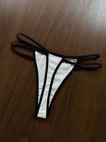 Dream Adore 1 Peça Tanga Feminina com Design de Recorte na Cintura e Blocos de Cor - Branco - Visão 1