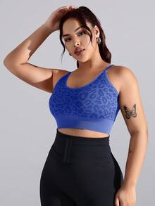 SHEIN Rhythm Era 大尺碼女款日常健身豹紋運動內衣 - 天藍色 - 查看 6