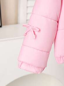 Young Girls Winter Sweet Style Beige Stand Collar Corduroy Padded Coat With Contrast Lining And Button Closure, Thickened Padded Coat - Baby Pink - View 9