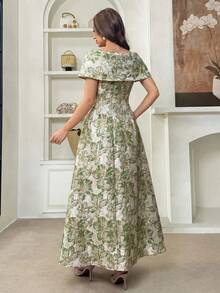 Modelyn Vestido de fiesta elegante de jacquard con cintura ceñida y largo medio para mujer - Verde Oscuro - Ver 2