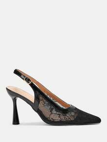 CUCCOO CURVES Women Shoes Women Pointed Mesh Stitching Design Daily Versatile Fashion Wide Last High Heels - Black - View 2