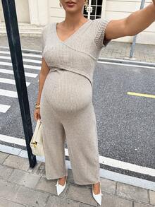 MaterniWear 孕婦純色哺乳功能休閒日常穿著連身褲 - 卡其色 - 查看 8