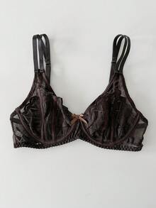 DAZY Mesh & Contrast Lace Lightweight Padded Sexy Bra - Coffee Brown - View 5