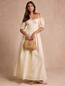Enchnt Premium Summer Romantic Women's Elegant Apricot Embroidered Fabric Casual Party Long Dress,Graduation Dress,Vacation Dress,Festival Outfits - Apricot - View 1