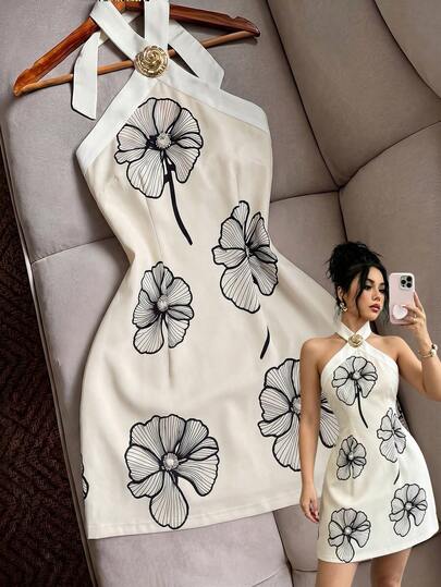 GlowEve Vestido mini de mujer sexy con tirantes finos, cintura ceñida, corte A, estampado y bloques de color, adecuado para uso casual en la playa, vacaciones, viajes, vestido diario, vestido de vacaciones, vestido elegante
