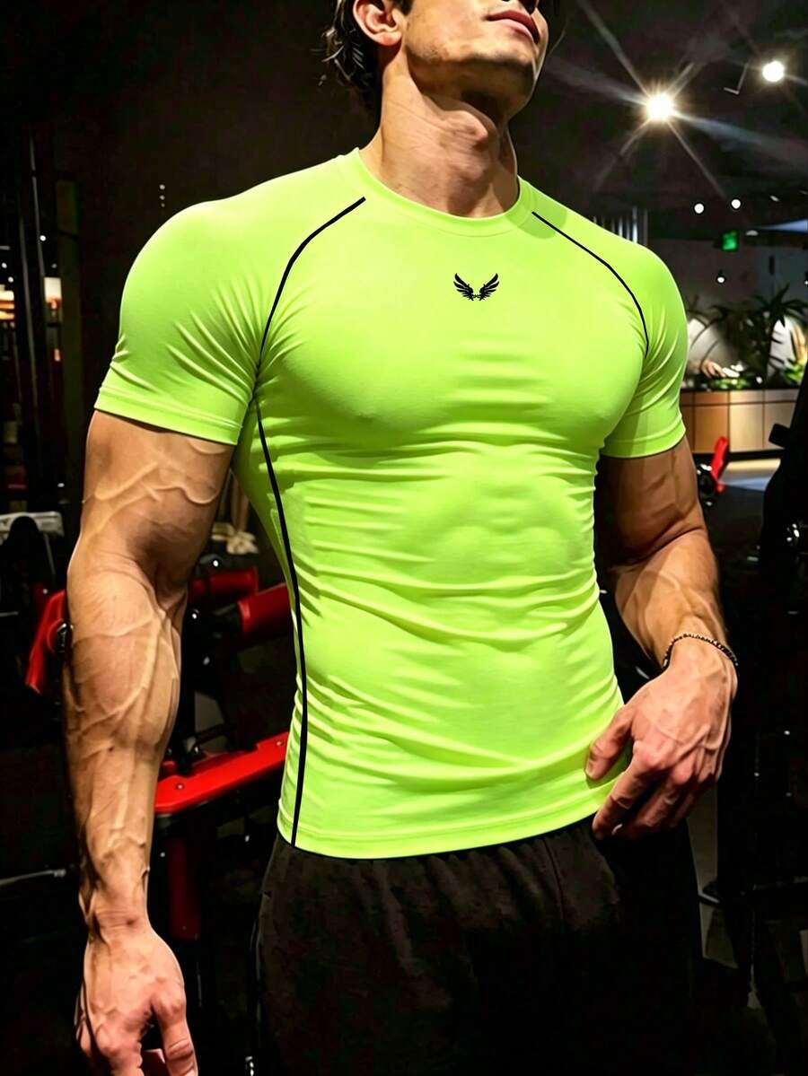 Gym Rark 男士圓領翅膀印花休閒百搭日常旅行運動T恤 - 綠色 - 查看 1