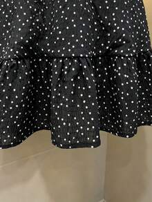 Linhara Plus Size Women's French Casual Elegant Vacation, Woven Printed Fabric, White Patchwork Polka Dot Print Camisole 2 In 1 Round Neck Short Sleeve Blouse, Romantic Date Top, Versatile Top, Daily Commute, Women's Casual Top, Women's Country Style, Summer Blouse, Beach Vacation, Women's Elegant Top, Loose 2 In 1, Spring/Summer - Black and White - View 3