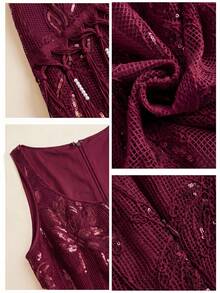 Anewsta 女款優雅浪漫刺繡流蘇魚尾紋理紫紅色洋裝，適合宴會、約會、海灘、節慶、假日、度假 - 中紫紅色 - 查看 8