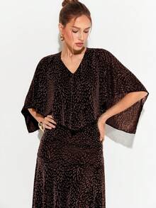 Barévion Dress Cinched A-Line Jacquard Cape V-Neck Handkerchief Hem Elegant Luxury Black Elegant Dresses For Party Formal Official Print Dress Summer - Brown - View 7