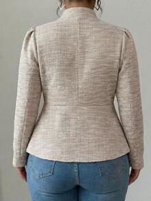 Elenzga Plus Size Women's Plaid Casual Versatile Everyday Blazer Fall - Khaki - View 2