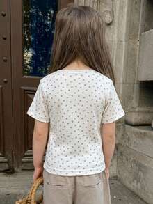 Dazy Kids Young Girl Summer Casual Ditsy Floral T-Shirt - White - View 2