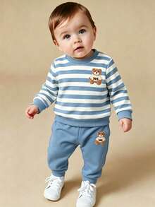 SHEIN Playful Pals 2 piezas/Set Sudadera y Pantalón de Chándal a Juego para Niño Bebé Conjunto de Otoño Cómodo a Juego Familiar St - Multicolor - Ver 1
