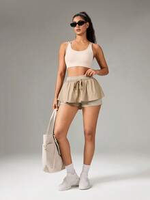OutZeal Women Sports Skort Casual Travel A-Line Hem Built-In Short Athletic Skirt Summer Spring - Brown - View 10